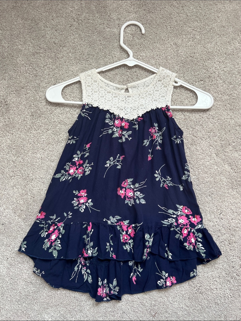 Chenault Navy Floral Top with Cream Lace Yoke (size 6)